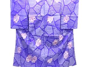 大正ロマン　石畳に更紗模様織り出しお召単衣着物